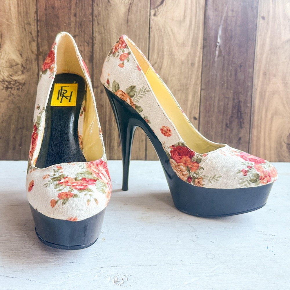 Ivory Floral Platform Heels